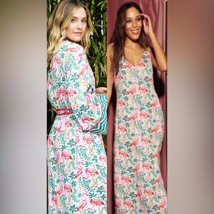 Flock of Flamingos Robe and Nightgown Set NWT Printfresh
